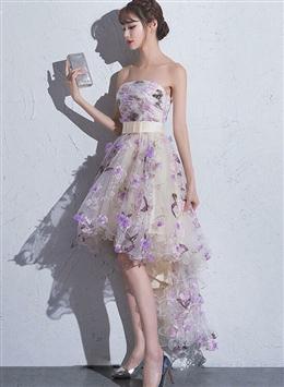 Picture of Pretty Flowers Tulle High Low Scoop Party Dresses, Short Homecoming Dresses